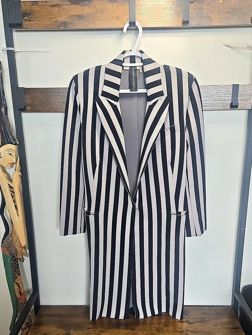 Norma Kamali Oversized Single Breasted Jacket Black & white Small Beetlejuice